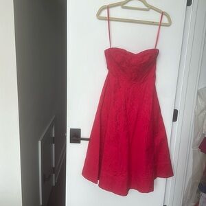 NWOT Strapless red floral sweetheart midi dress